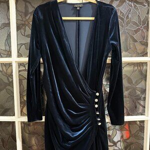 Topshop Blue Velvet Embellished Rhinestone Winter Holiday Wrap Dress Size 6